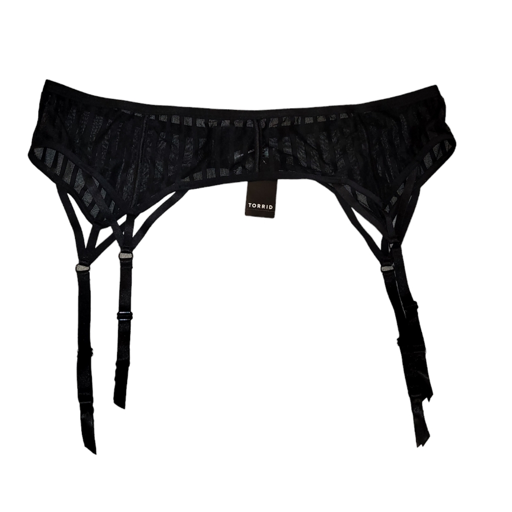 Torrid Black Striped  Mesh Garter Belt - Size 3/4 - 26/28 -…